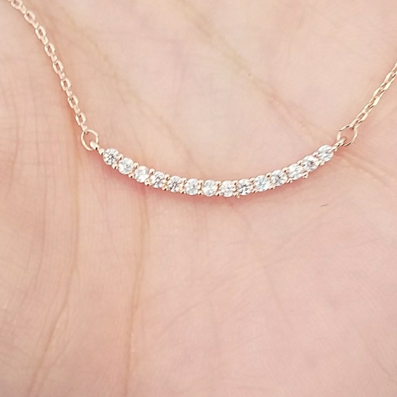 NEW Delicate Rose Gold Diamond Bar Necklace - Picture 8 of 8